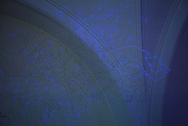 Romana Egartner, What if.. (A troubleshooter hypothesis), installation, wall drawings, 2013, UV-colour, photo © Iulian Moise