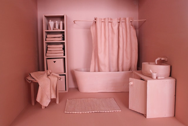 Anna Schmoll, rooms (bathroom), 2013, wooden box, wall paint, mixed media, 30 x 30 x 30cm
